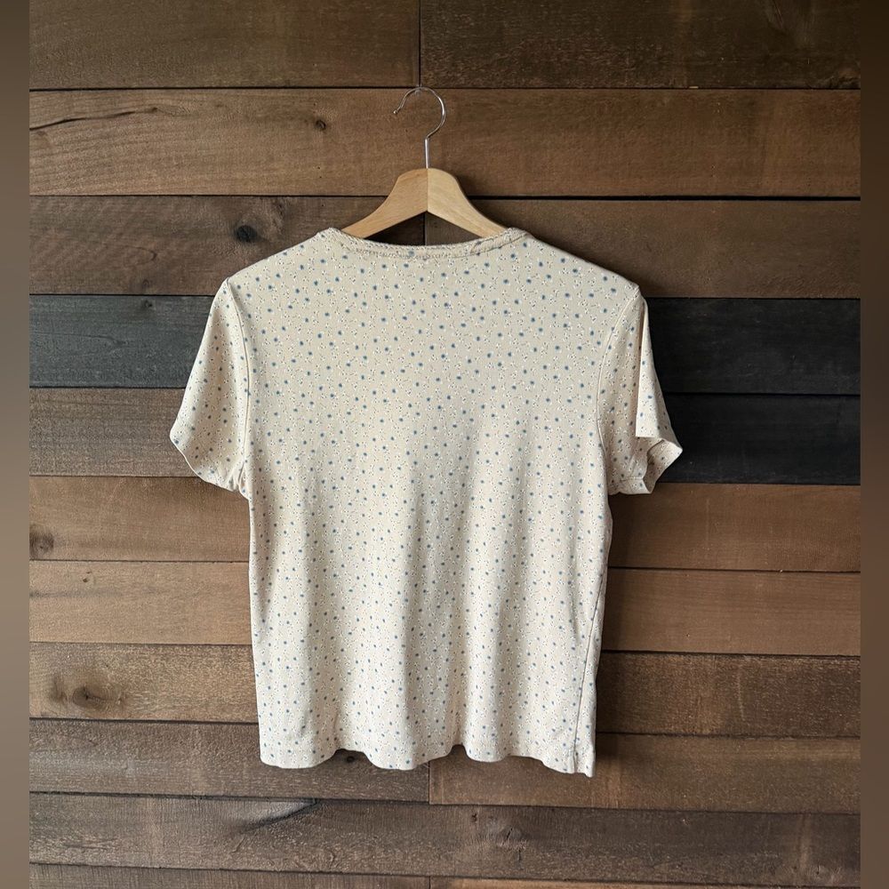 Vintage 90s Cream Blue Floral Baby Tee Soft Fitted Cotton Top - Picture 8 of 10